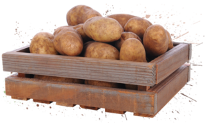 Potatoes in a wooden crate