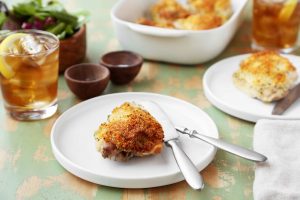 Chicken Thighs with Potato Parmesan Crust