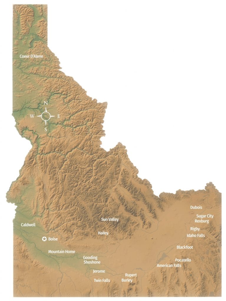 Map of the growing regions of Idaho potatoes.