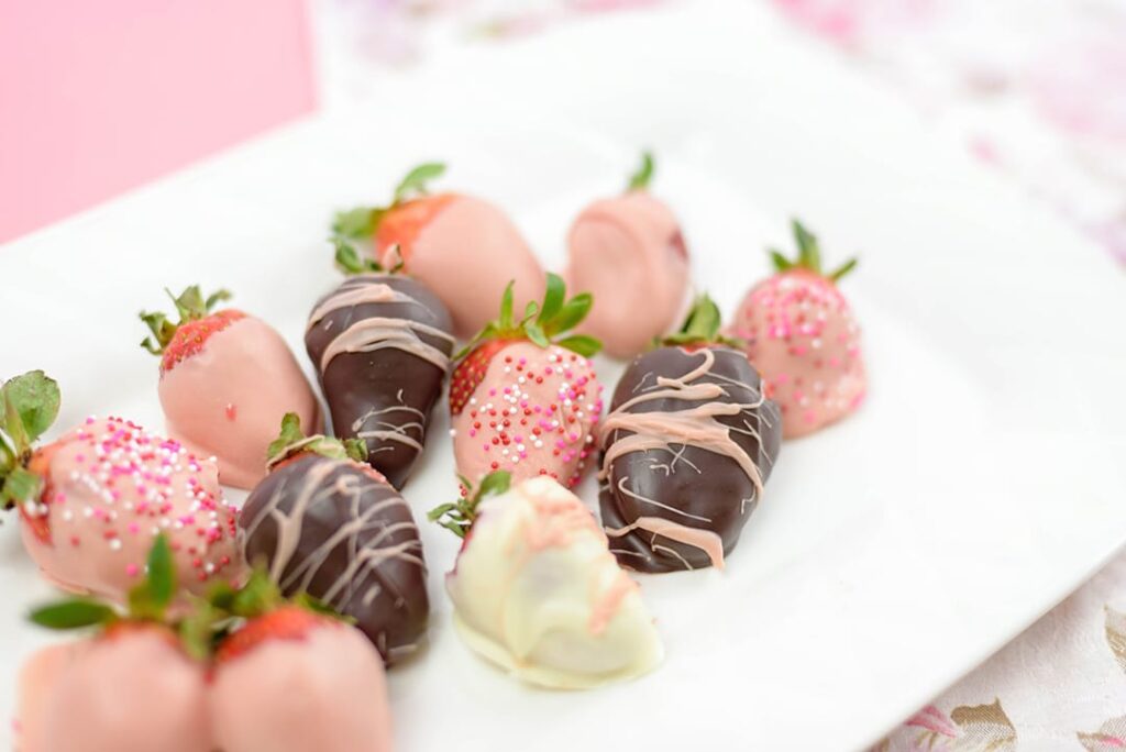 Valentine's Day at Home chocolate dipped strawberries.