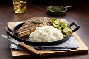 Idahoan Mashed Potatoes with steak and brussel sprouts