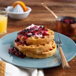 Honest Earth Sweet Potato Waffles with Whip Cream and Berry Compote