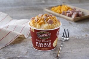 Idahoan Four Cheese Mashed Potatoes Cups with Ham & Cheese