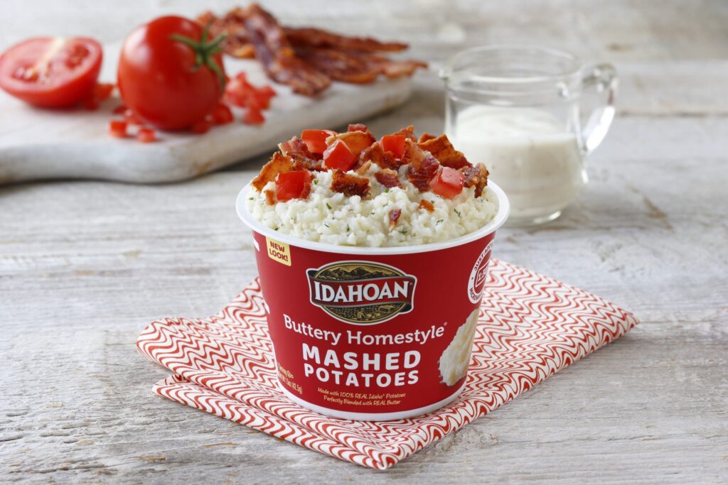 Idahoan Buttery Homestyle Mashed Potatoes Cups with Bacon & Tomato