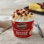 Idahoan Buttery Homestyle Mashed Potatoes Cups with toppings