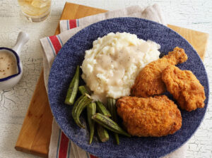 Mashed Potatoes with Country Gravy and Fried Chicken